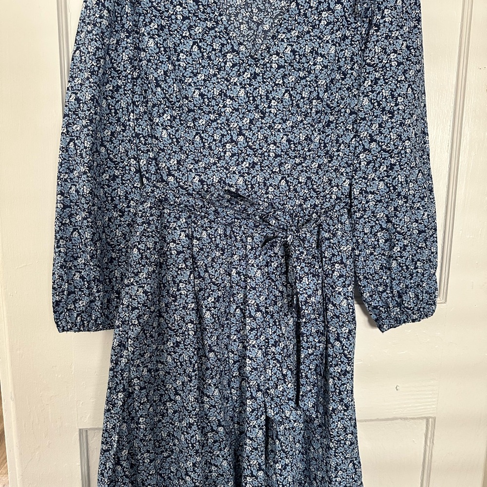 J. Crew Factory Long Sleeve Floral Dress - Navy and White